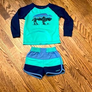 Toddler Patagonia rash guard swim suit top and bottoms.